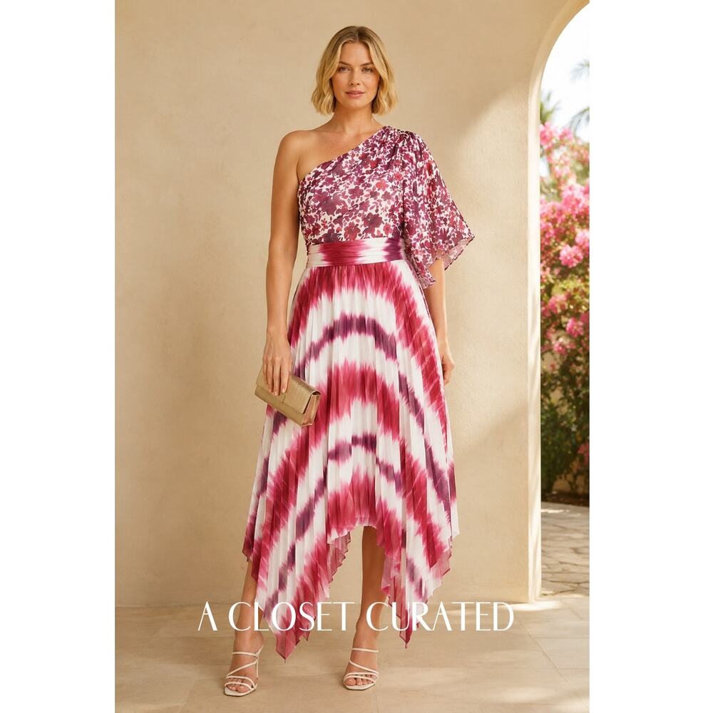 Amur Saanvi Pleated One Shoulder Midi Dress 0 Pink NWT
